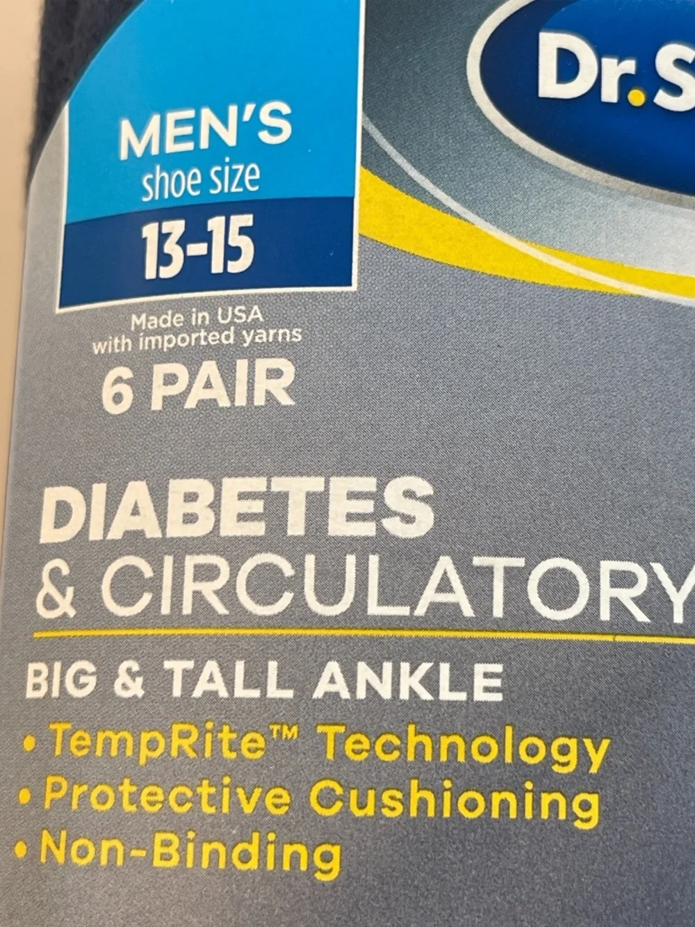 Dr Scholls Mens Big & Tall Sz 13-15 Diabetic Circulatory Ankle Socks 6-Pair Pack